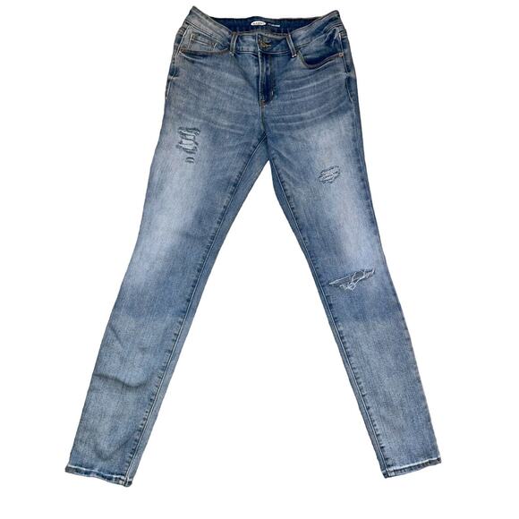 Old Navy Pop Icon Skinny High Rise Pockets Frayed Blue Denim Jeans Sz 4 Long - Picture 1 of 10